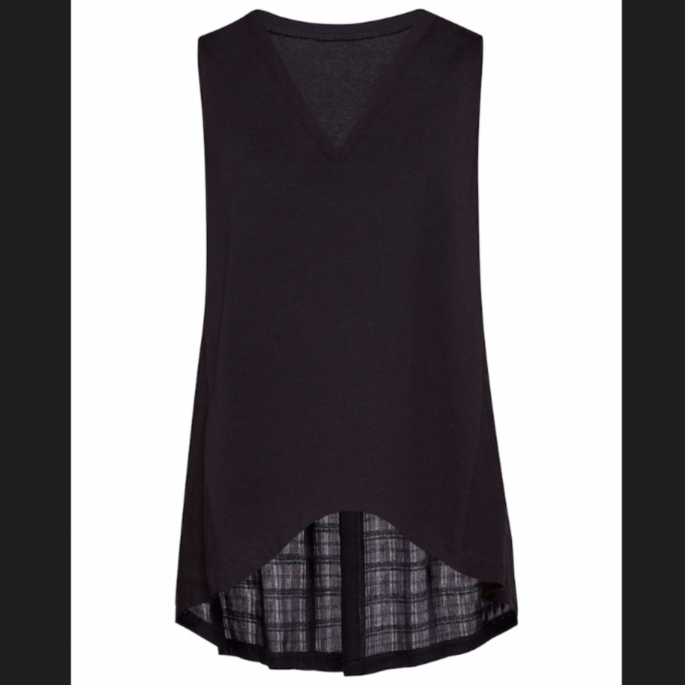 BCBGeneration | v-neck hi-low top with plaid back.